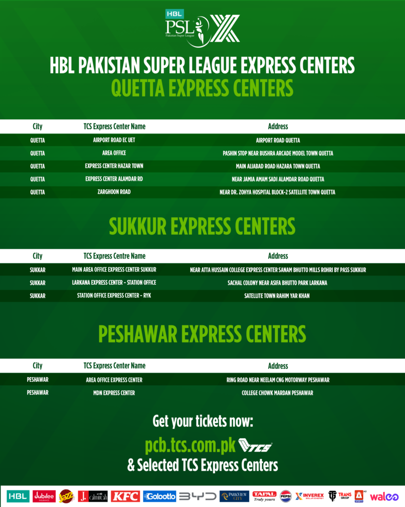 Quetta, Sukkur and Peshawar Express Centres