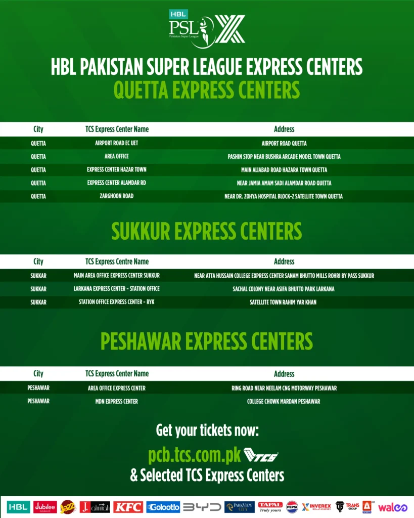Quetta Sukkur and Peshawar Express ticket Centres